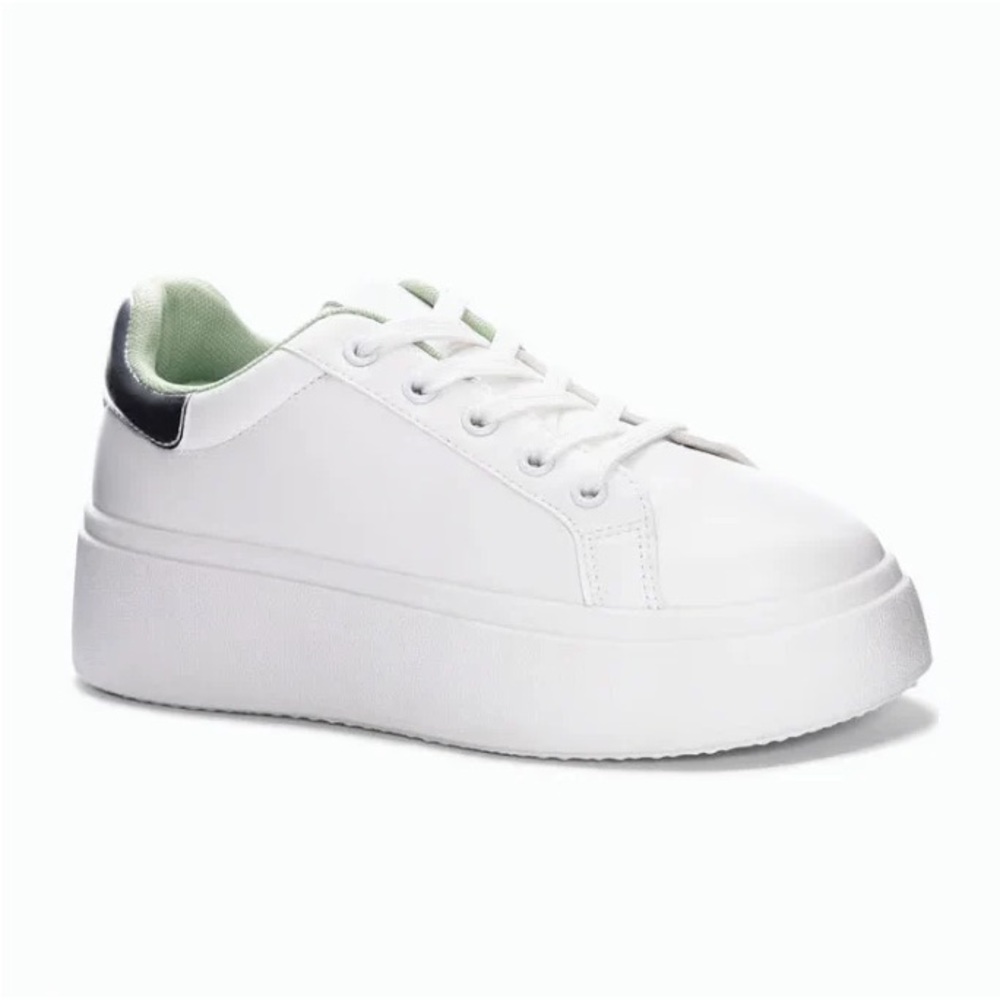 Dirty Laundry White Platform Sneakers with Black Heel and Mint Lining